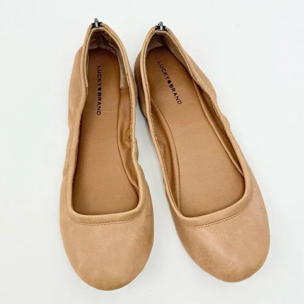 Lucky Brand EIKIA Brown Leather Stretch Side Ballet Flats